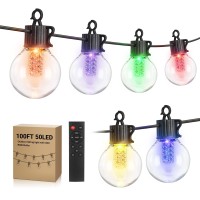 100Ft Outdoor String Lights Dimmable With Rgb Warm White, G40 Led Patio Lights With 50 Waterproof Bulbs Remote Control With 8 Modes Color Hanging Lights For Porch Bistro Backyard Gardenparty