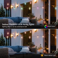 100Ft Outdoor String Lights Dimmable With Rgb Warm White, G40 Led Patio Lights With 50 Waterproof Bulbs Remote Control With 8 Modes Color Hanging Lights For Porch Bistro Backyard Gardenparty