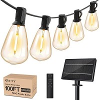 Rtty Solar String Lights Outdoor Waterproof 100Ft With Remote And 52 Edison Bulb,Dimmable&Shatterproof,St38 Solar Powered String Lights For Outside,Patio,Porch