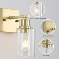 Jodauirt 2Lights Gold Bathroom Vanity Light Fixtures Brushed Gold Wall Sconces With Clear Glass Shades Farmhouse Modern Wall L