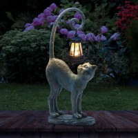 Ivcoole Resin Cat Statue With Solar Lantern Eyecatching Garden Sculpture Decor 153 Height Outdoor Figurine For Garden Yard