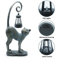 Ivcoole Resin Cat Statue With Solar Lantern Eyecatching Garden Sculpture Decor 153 Height Outdoor Figurine For Garden Yard