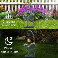 Ivcoole Resin Cat Statue With Solar Lantern Eyecatching Garden Sculpture Decor 153 Height Outdoor Figurine For Garden Yard