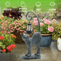 Ivcoole Resin Cat Statue With Solar Lantern Eyecatching Garden Sculpture Decor 153 Height Outdoor Figurine For Garden Yard