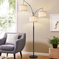 Dimmable Floor Lamp - 3 Lights Arc Floor Lamps For Living Room, 1000Lm Modern Tall Standing Lamp With White Shades & Heavy Base, Mid Century Tree Floor Lamp For Bedroom Office, 3 Led Bulbs Included