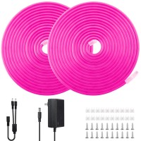 Icreating 32.8Ft Led Neon Rope Lights Pink, Neon Led Strip Lights 12V Indoor Rope Led Lights Outdoor Waterproof Diy Neon Strip Light For Bedroom, Mirror, Wall Decor, Living Room, Kitchen, Garden