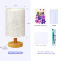 Tulbeys Flower Lamp Bedside Lamps Pressed Flowers Table Lamp With Wood Base - Linen Shade Small Lamps For Nightstand, Bedroom Living Room Kids Rooms Classrooms & Dorms Nurseries