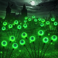 4 Pack Oudoor Halloween Decor, Ahaorigin 24Led Scary Eyeball Solar Halloween Lights, Larger Swaying Firefly Lights Solar Halloween Decorations Outdoor For Garden Yard Pathway Halloween Party (Green)