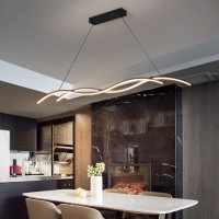 Stomee Modern Led Pendant Lamp Dining Room Dimmable Pendant Lamp Dining Table Black, Living Room Kitchen Hanging Lamp Modern Creative Designer Chandelier Office Lights Ceiling Light (Black, 47.2In)