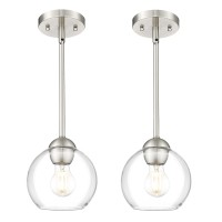 Emak 2 Pack Brushed Nickel Pendant Light Fixtures 7 Inch Globe Pendant Lights With Clear Glass Shade 1Light Hanging Lights Fo