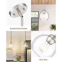 Emak 2 Pack Brushed Nickel Pendant Light Fixtures 7 Inch Globe Pendant Lights With Clear Glass Shade 1Light Hanging Lights Fo