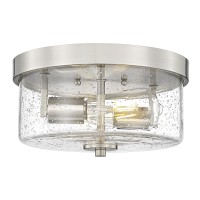 Emak 2-Light Brushed Nickel Ceiling Light Fixture, 11 Inch Flush Mount Light Fixture With Seeded Glass Shade For Bedroom, Living Room, Kitchen, Hallway, Bathroom, Fm082-Bn