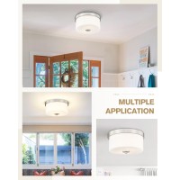 Emak Brushed Nickel Ceiling Light Fixture Modern Flush Mount Light Fixture With Milk Glass Shade 11 Inch 2Light Ceiling Light