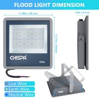 Chispa Led Flood Light Outdoor, 1 Pack 3000Lm 150W Super Bright Security Lights, Ip66 Waterproof Led Work Light, 6000K Outdoor Flood Lights, For Yard, Garage, Garden, Playground, Arena, Lawn