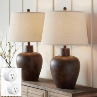 Regency Hill Glenn 27 Tall Urn Farmhouse Rustic Natural Cottage Southwestern Table Lamps Set Of 2 Wifi Smart Socket Dark Terra