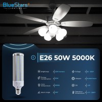 Bluestars 2-Pack Super Bright 50W Led Corn Light Bulbs E26/E27 Medium Base 3200 Lumens (500W Equivalent) Cool White 5000K, For Homes, Outdoors, Commercial, Warehouses, Garage & Backyard Lighting