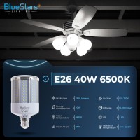 Bluestars 2-Pack Super Bright 40W Led Corn Light Bulbs E26/E27 Medium Base 2900 Lumens (280W Equivalent) Cool White 6500K, For Homes, Outdoors, Commercial, Warehouses, Garage & Backyard Lighting