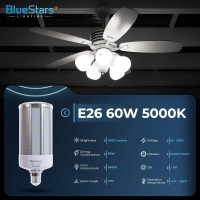 Bluestars 2-Pack (Super Bright) 60W Led Corn Light Bulbs E26/E27 Medium Base 4200 Lumens (550W Equivalent) Cool White 5000K, For Homes, Outdoors, Commercial, Warehouses, Garage & Backyard Lighting