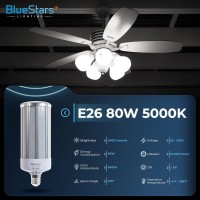 Bluestars 2-Pack Super Bright 80W Led Corn Light Bulbs E26/E27 Medium Base 5400 Lumens (800W Equivalent) Cool White 5000K, For Outdoor, Commercial, Industrial, Warehouse, Garage & Backyard Lighting