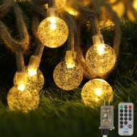 Uominy String Lights For Outside,100 Led 33Ft Crystal Globe Waterproof Fairy Lights Outdoor Lights, Twine Style Remote Control Headlight Beads For Plug In Fairy Lights For Garden Patio Party Bedroom