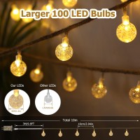 Uominy String Lights For Outside,100 Led 33Ft Crystal Globe Waterproof Fairy Lights Outdoor Lights, Twine Style Remote Control Headlight Beads For Plug In Fairy Lights For Garden Patio Party Bedroom