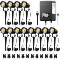 Sunvie 12 Pack Low Voltage Landscape Lights With 300W Transformer 12-24V Led Landscape Lighting Kit 3000K Waterproof Aluminum Landscape Spotlights With Wire Connectors For House Yard Tree Garden