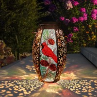 Solar Lanterns Outdoor Hanging Light Cardinal Solar Powered Led Glass Lights Decorative Waterproof Tabletop Lamp With Hollowed