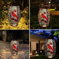 Solar Lanterns Outdoor Hanging Light Cardinal Solar Powered Led Glass Lights Decorative Waterproof Tabletop Lamp With Hollowed