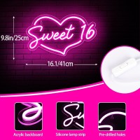 Attneon Sweet 16 Neon Sign For Wall Decor Sweet 16 Led Light With Usb Interefece Sweet 16 Light Up Sign For Birthday Party Sweet