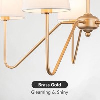 Fiyueoyi Brass Gold Chandeliers For Dining Room 5Light Modern Pendant Light Fixture Over Table With White Shade Farmhouse Ligh