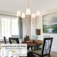 Fiyueoyi Brass Gold Chandeliers For Dining Room 5Light Modern Pendant Light Fixture Over Table With White Shade Farmhouse Ligh