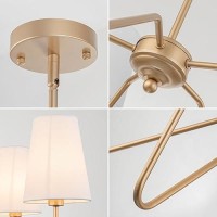 Fiyueoyi Brass Gold Chandeliers For Dining Room 5Light Modern Pendant Light Fixture Over Table With White Shade Farmhouse Ligh