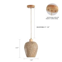 Hchunqjor Bamboo Pendant Light Fixture Onelight Adjustable Boho Basket Handmade Woven Mini Pendant Lighting For Kitchen Island