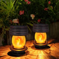 Solar Lanterns Outdoor Waterproof 83 Bright Large Solar Hanging Lights 2 Pack Solar Dancing Flickering Flame Lanterns Led