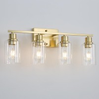 Jodauirt 4Lights Gold Bathroom Vanity Light Fixtures Brushed Gold Wall Sconces With Clear Glass Shades Farmhouse Modern Wall L