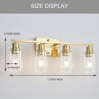 Jodauirt 4Lights Gold Bathroom Vanity Light Fixtures Brushed Gold Wall Sconces With Clear Glass Shades Farmhouse Modern Wall L