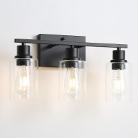 Jodauirt 3Lights Matte Black Bathroom Vanity Light Fixtures Matte Black Wall Sconces With Clear Glass Shades Farmhouse Modern