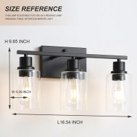 Jodauirt 3Lights Matte Black Bathroom Vanity Light Fixtures Matte Black Wall Sconces With Clear Glass Shades Farmhouse Modern