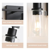 Jodauirt 3Lights Matte Black Bathroom Vanity Light Fixtures Matte Black Wall Sconces With Clear Glass Shades Farmhouse Modern