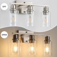 Jodauirt 3Lights Brushed Nickel Bathroom Vanity Light Fixtures Brushed Nickel Wall Sconces With Clear Glass Shades Farmhouse M