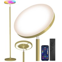 Keepsmile Gold Double Side Lighting Led Floor Lamp With Remote Smart App 36W 2600Lm Bright Tall Standing Rgb Floor Lamp Angle Multicolor Dimmable Modern Floor Lamps For Living Room Bedroom