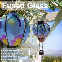 Teyigarden Dragonfly Hot Air Balloon Solar Lantern Glass Solar Hot Air Balloon Lantern With Flame Waterproof Hanging Outdoor Ba