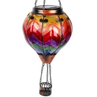 Teyigarden Colorful Hot Air Balloon Solar Lantern Glass Hanging Solar Hot Air Balloon Lantern With Flickering Flame Solar Light