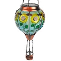 Teyigarden Hot Air Balloon Solar Lantern Glass Sunflower Solar Hot Air Balloon Lantern With Flickering Flame Lights Hanging Ou