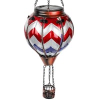 Teyigarden Hot Air Balloon Solar Lantern With Flickering Lights Solar Powered Hot Air Balloon Lantern Glass Metal Hanging So