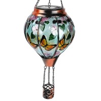 Teyigarden Butterfly Hot Air Balloon Solar Lantern Glass Solar Hot Air Balloon Flickering Flame Hanging Garden Light Waterproof