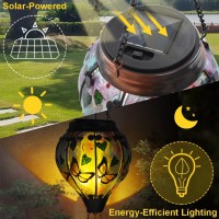 Teyigarden Butterfly Hot Air Balloon Solar Lantern Glass Solar Hot Air Balloon Flickering Flame Hanging Garden Light Waterproof