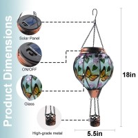 Teyigarden Butterfly Hot Air Balloon Solar Lantern Glass Solar Hot Air Balloon Flickering Flame Hanging Garden Light Waterproof