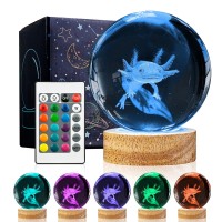 3D Axolotl Crystal Ball Night Light With Remote Upgraded 315 Inch Axolotl Glass Ball Lamps With 16 Color Led Wooden Base For B