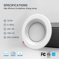 Ecoeler 4Inch 5Cct Led Recessed Lighting Dimmable Can Lights With Smooth Trim Damp Rated 105W 800Lm 2700K3000K4000K5000K